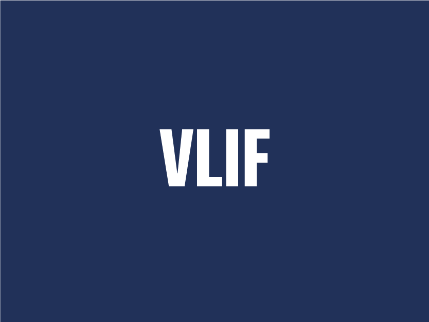 Donkerblauwe rechthoek met in witte letters de tekst: VLIF