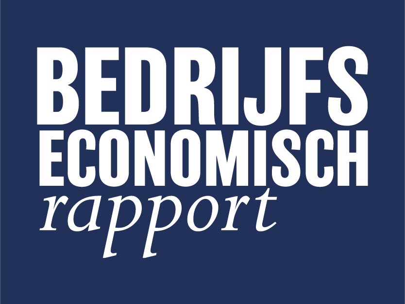 Donkerblauw kader met in witte letters: Bedrijfseconomisch rapport